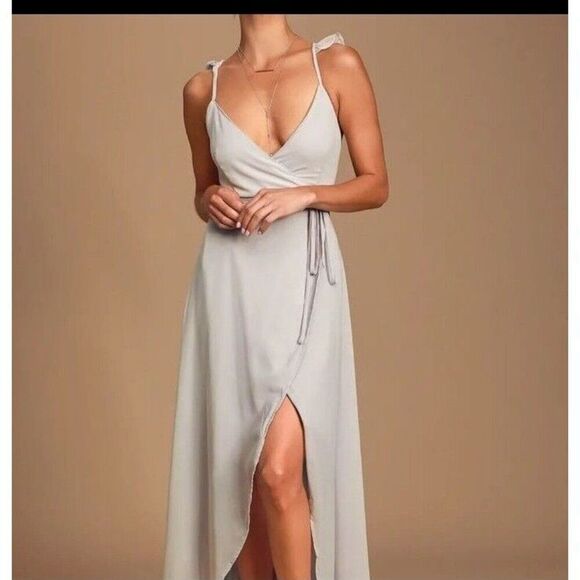 Lulus Dresses & Skirts - Lulu's Dress Here's to Us‎ Gray High-Low Wrap Dress Size X-Large